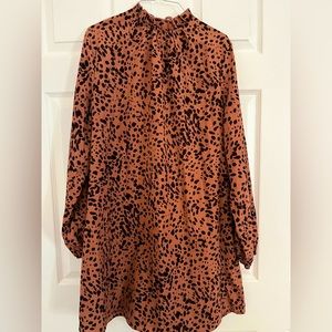 Cheetah print mock neck dress with belt tie